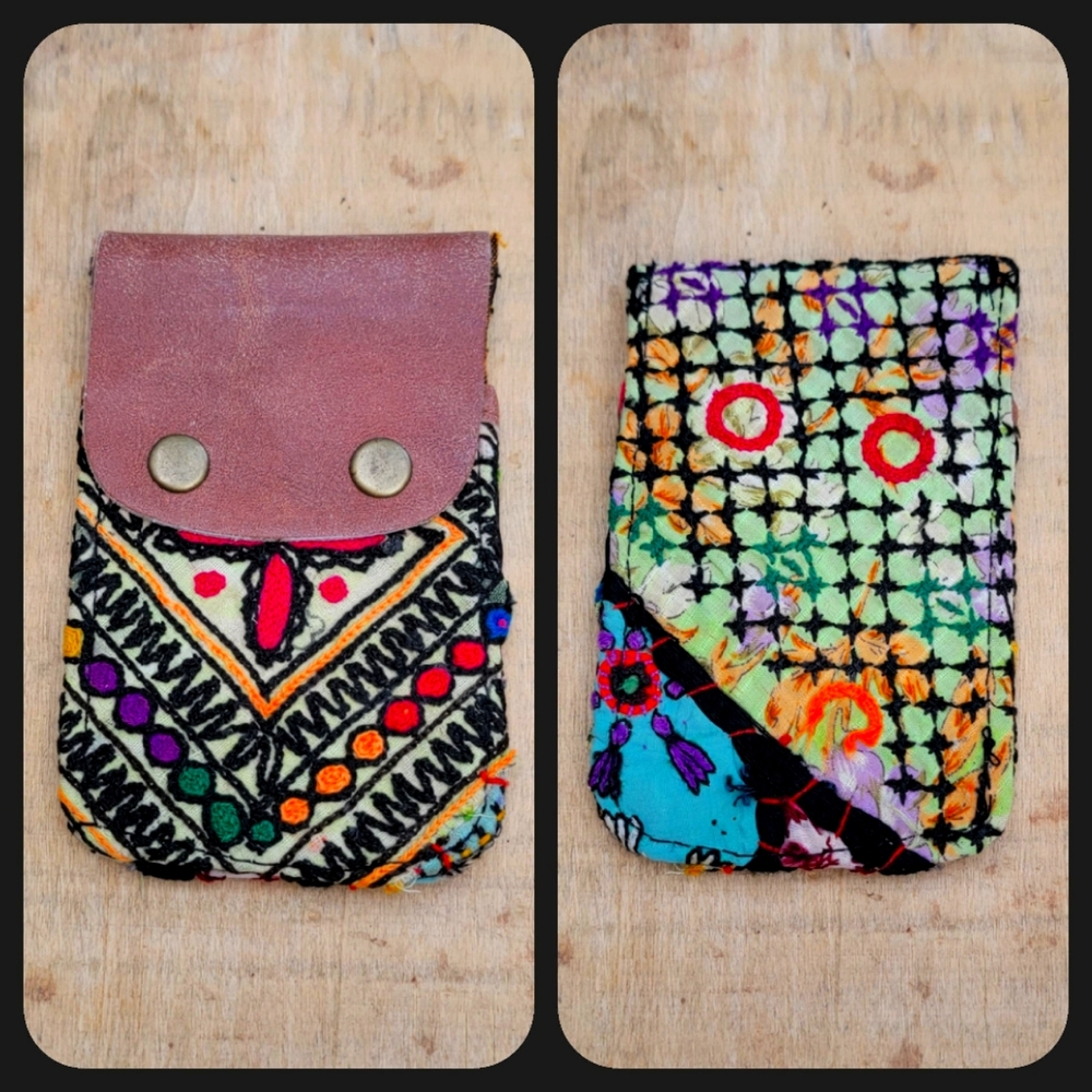 🧠🍳 Free People Boho Embroidered Repurposed vtg banjara hippie Wallet card case